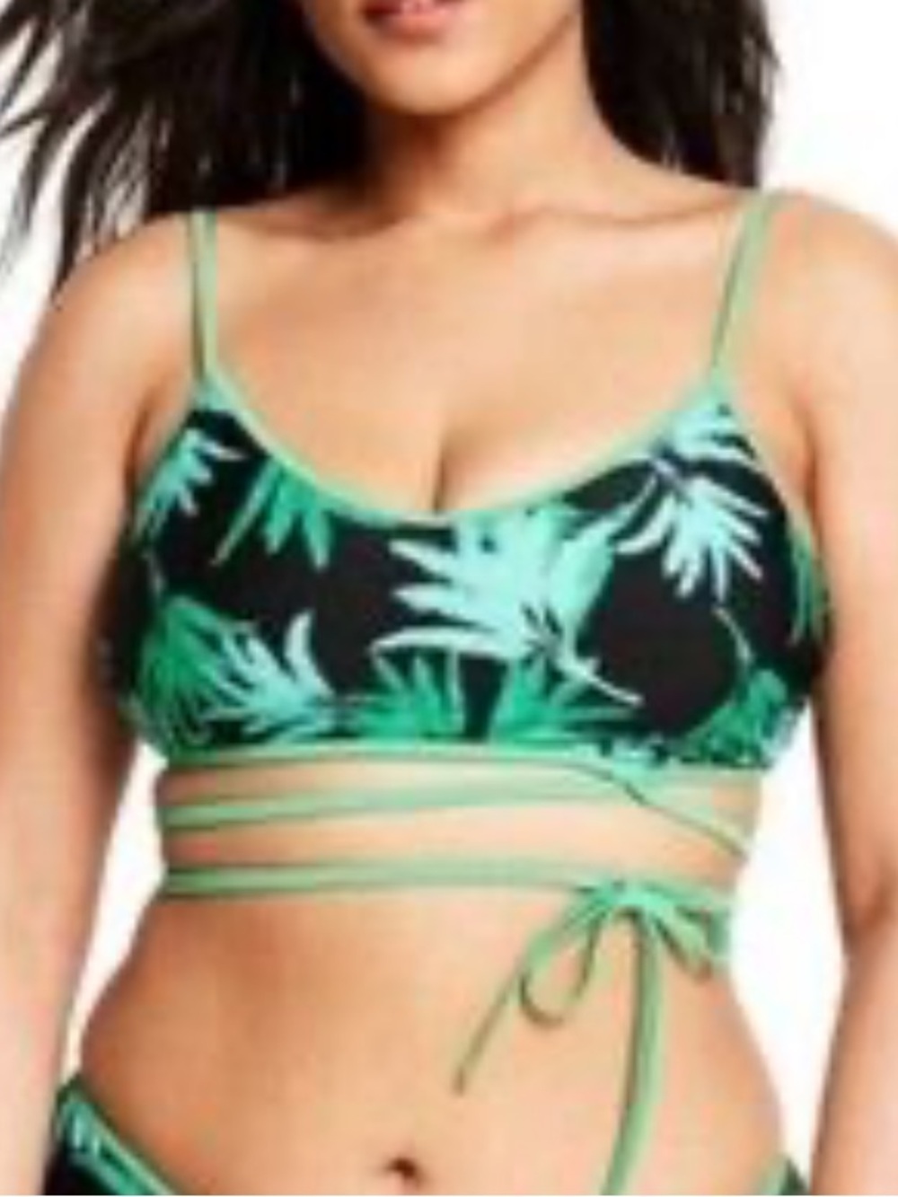 Fe Noel X Target Feathered Palm Print Bikini Swim Top Bralette XL Green Black